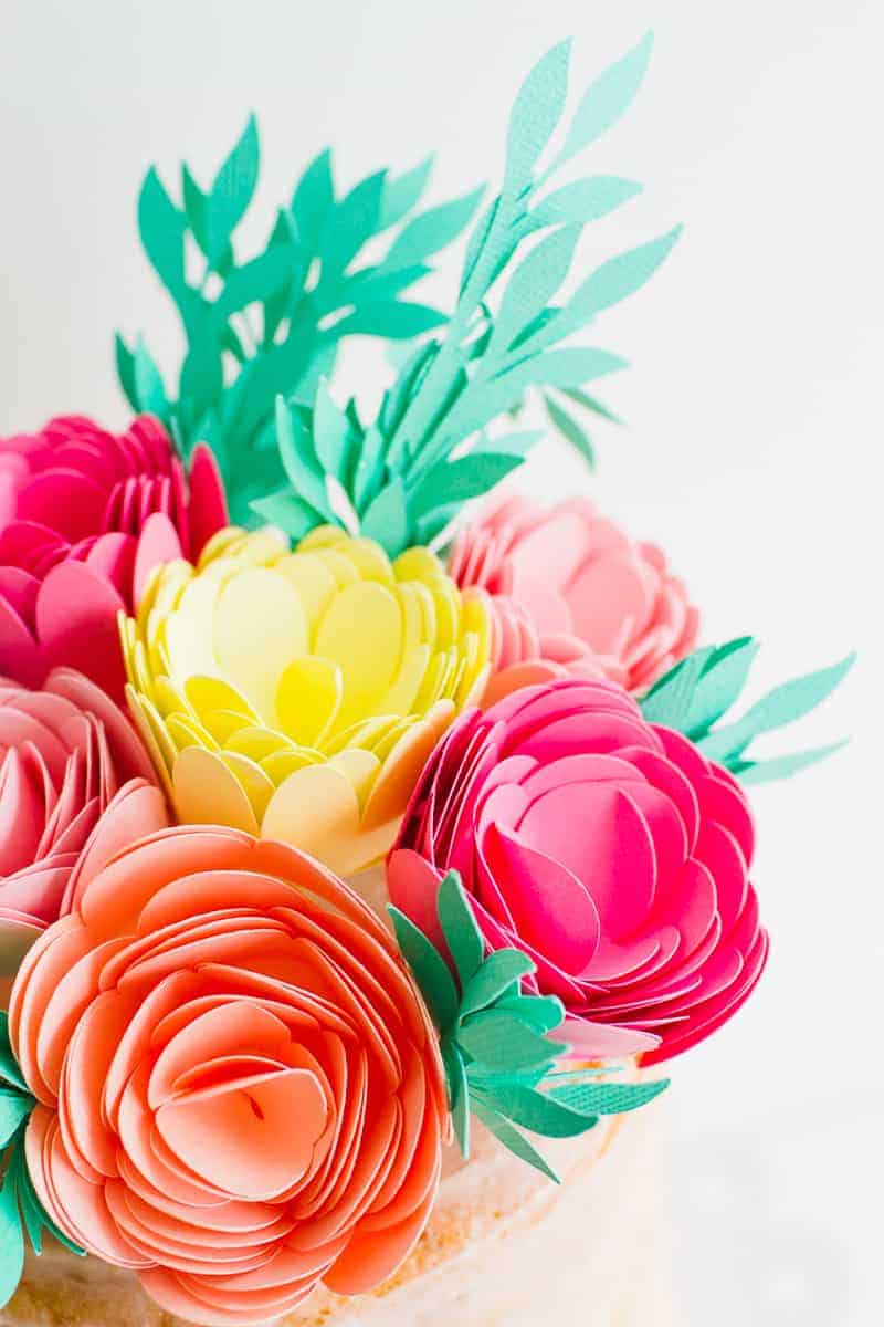 DIY Card Flower Cake Topper with Foliage How to make floral Topper-16