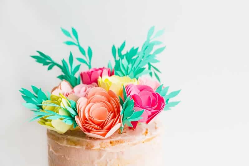 DIY Card Flower Cake Topper with Foliage How to make floral Topper-7