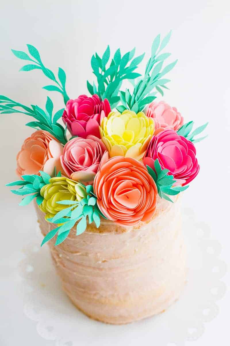 DIY Card Flower Cake Topper with Foliage How to make floral Topper-9