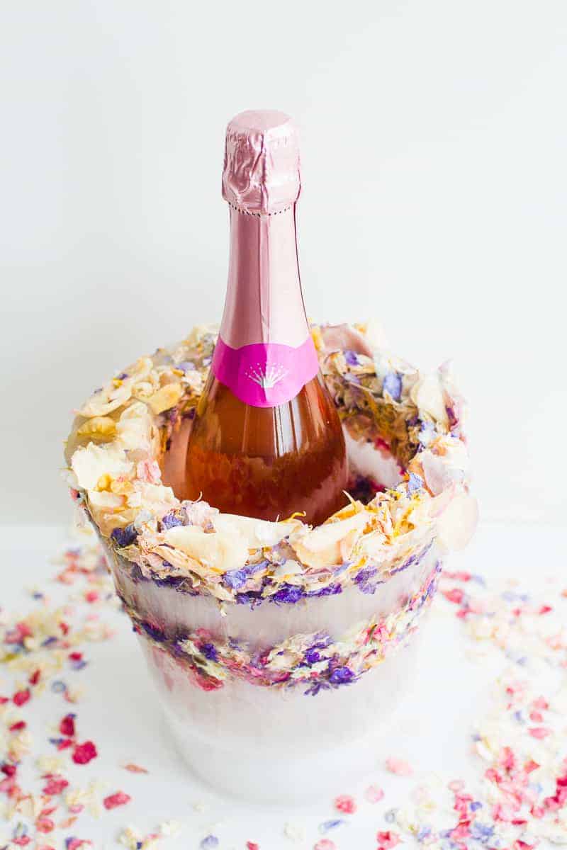 DIY Floral Flower Ice Bucket with Natural Confetti from Shropshire Petals Wine Cooler Champagne_-14