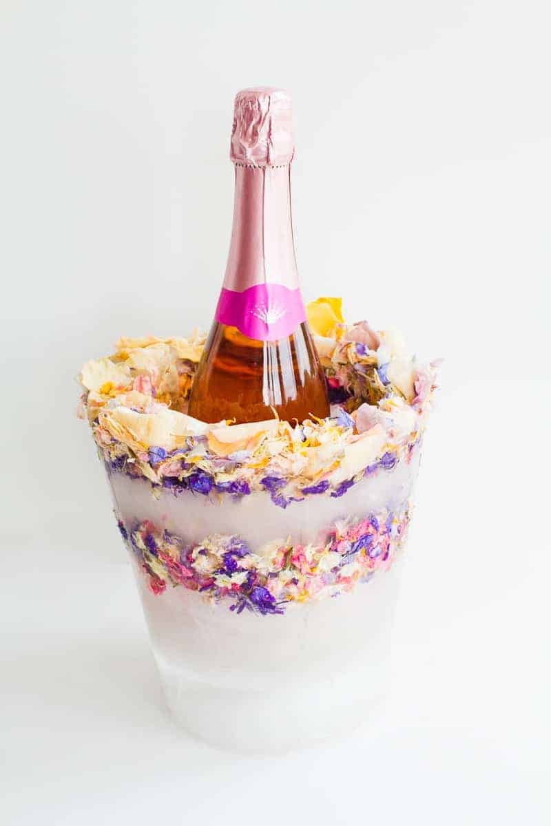 DIY Floral Flower Ice Bucket with Natural Confetti from Shropshire Petals Wine Cooler Champagne_-2