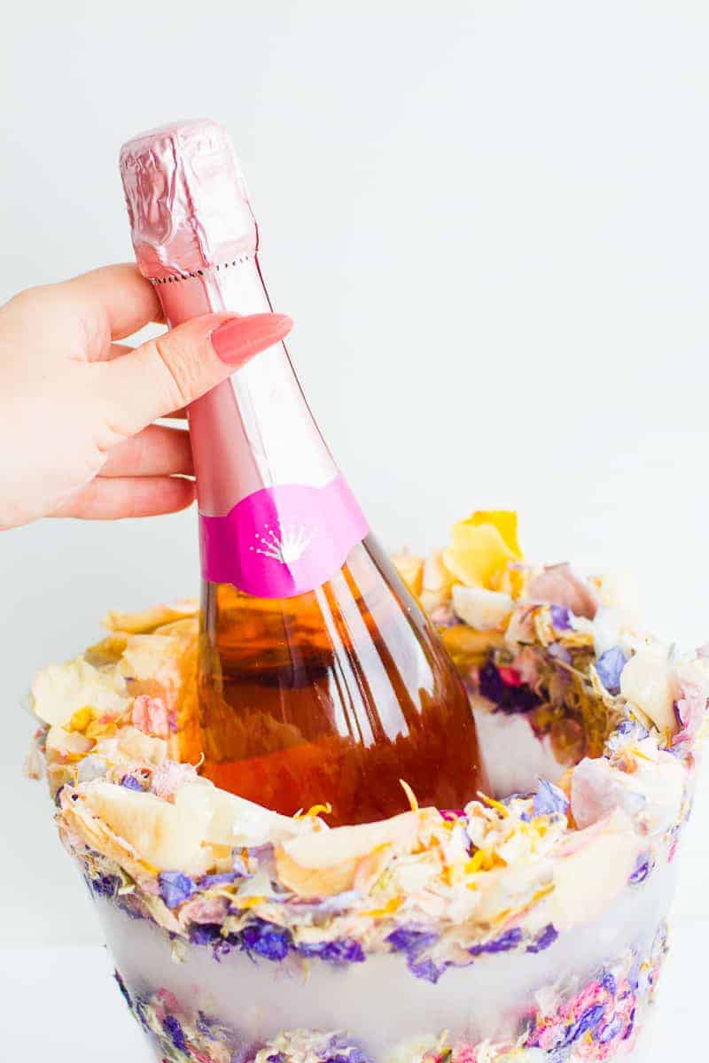DIY Floral Flower Ice Bucket with Natural Confetti from Shropshire Petals Wine Cooler Champagne_-4