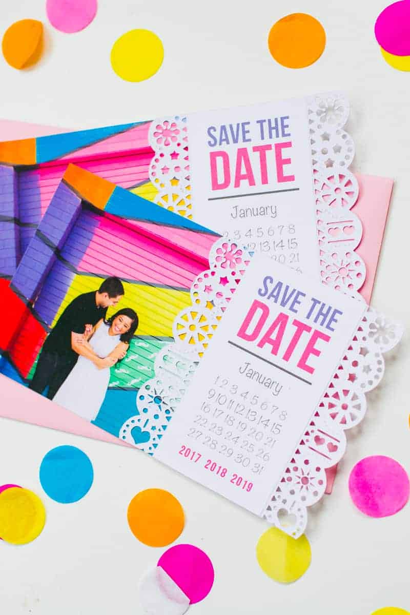 Diy Mexican Papel Picado Inspired Save The Dates Die Cut Invitation Using Cricut Explore Bespoke Bride Wedding Blog