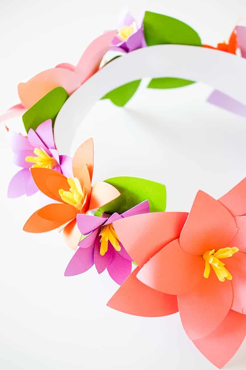 Couronne de fleurs en papier bricolage Faites votre propre casque amusant coloré Papercraft-13