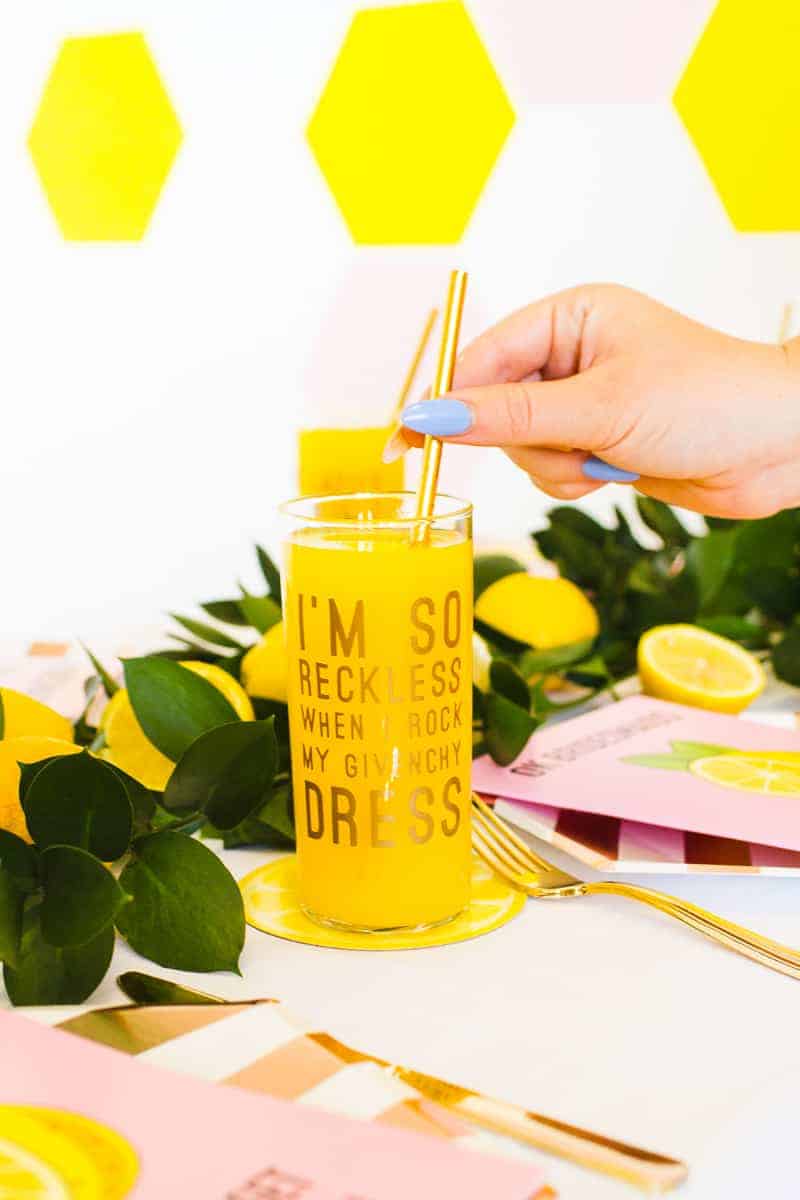 HOW TO STYLE A Beyonce Themed Bachelorette Party - Beyonce Themed Bridal Shower Bachelorette Beyoncé Ideas Styling Bridesmaids Card Bridesmaid Lyric Glasses Accessories Party Photo Booth Props Lemonade Beehive Yellow Pink
