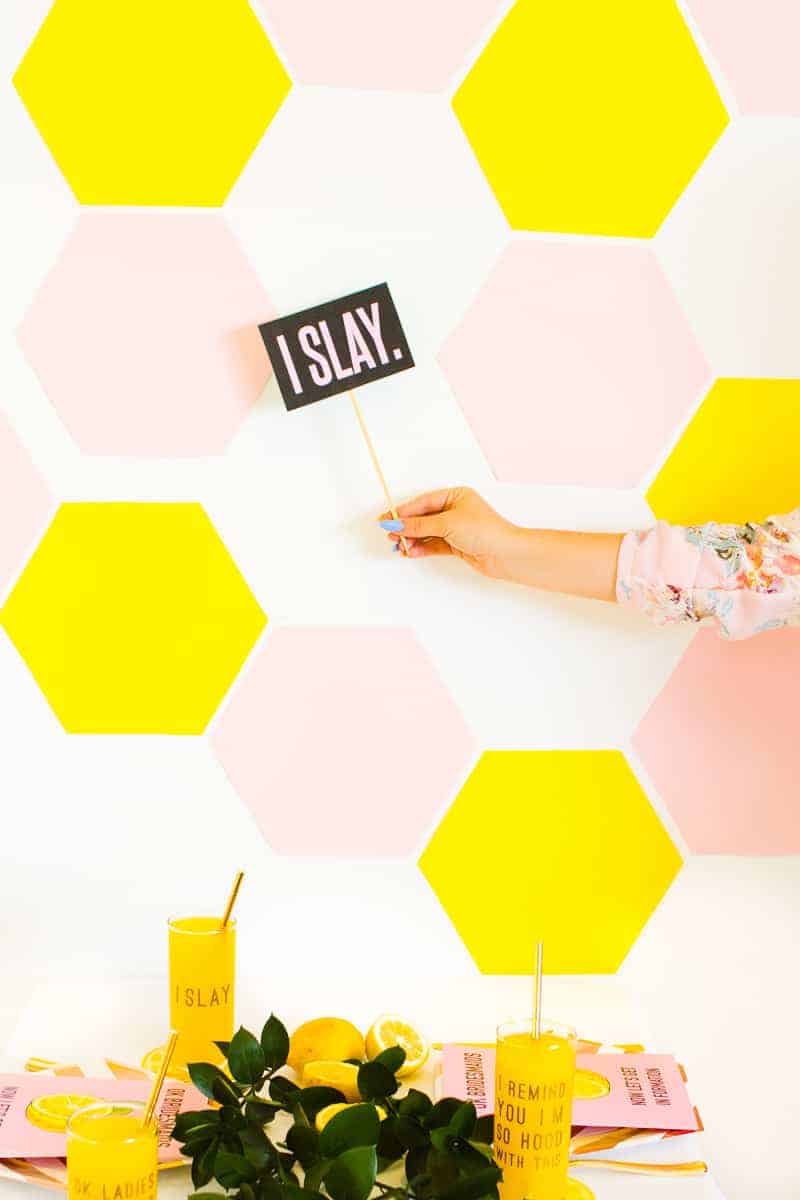 How To Style A Beyonce Themed Bachelorette Party HOW TO STYLE A Beyonce Themed Bachelorette Party - Beyonce Themed Bridal Shower Bachelorette Beyoncé Ideas Styling Bridesmaids Card Bridesmaid Lyric Glasses Accessories Party Photo Booth Props Lemonade Beehive Yellow Pink