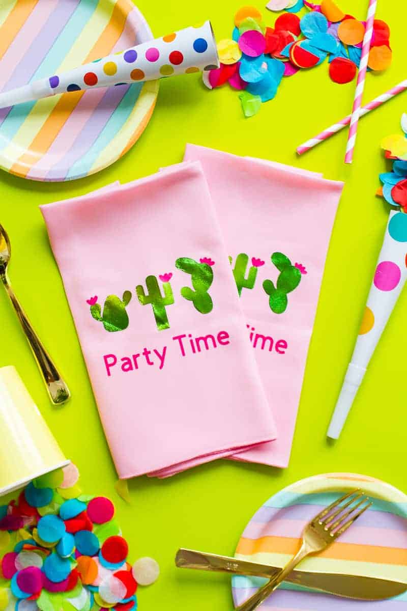 DIY CACTUS THEMED SLOGAN NAPKINS - Diy Cactus Themed Napkins Tropical Iron On Slogan Party Time Rainbow Wedding Decorations Cricut