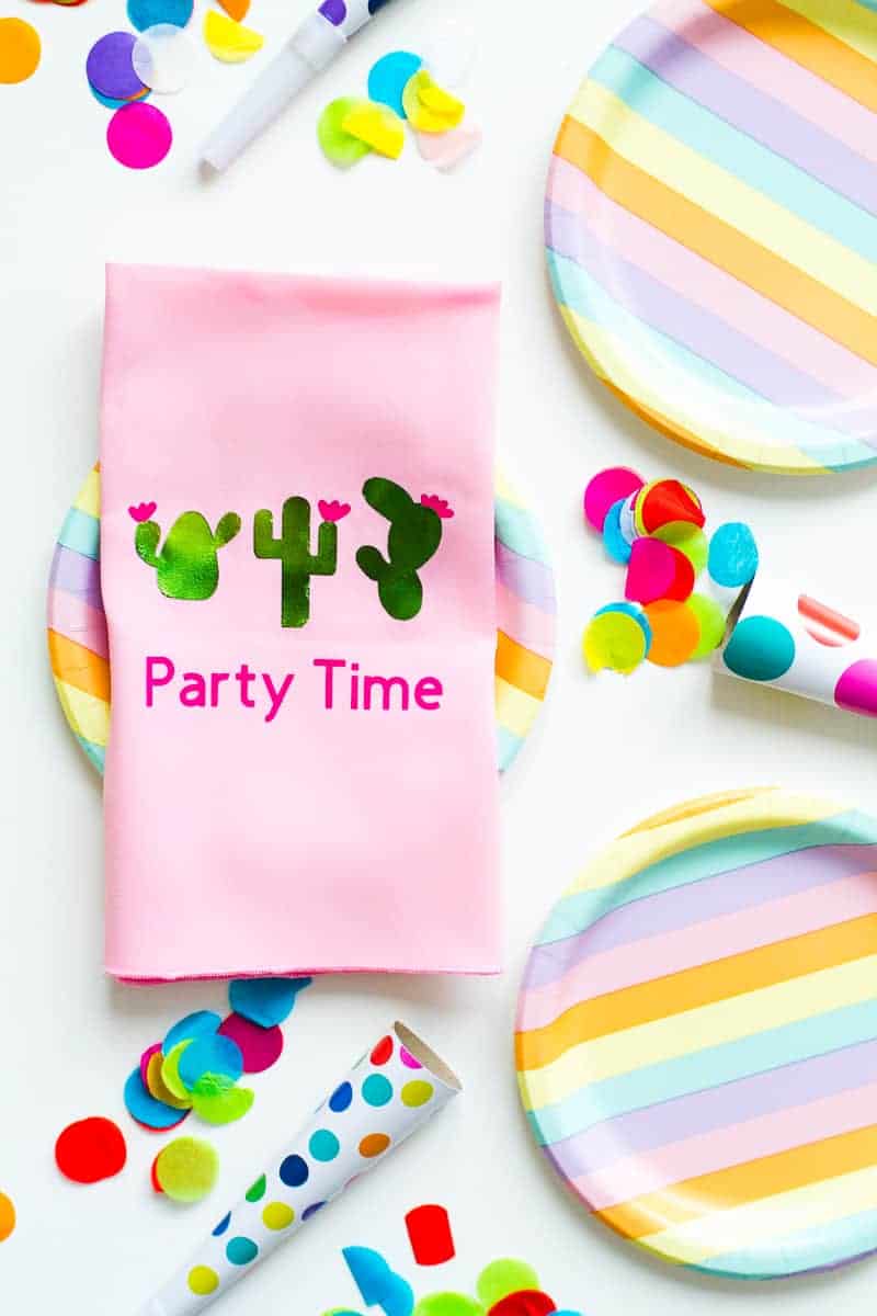 DIY CACTUS THEMED SLOGAN NAPKINS - Diy Cactus Themed Napkins Tropical Iron On Slogan Party Time Rainbow Wedding Decorations Cricut