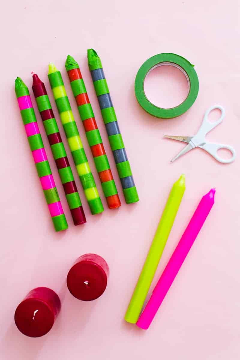 STRIPED HALLOWEEN CANDLES DIY - Halloween Candles Stripe Stripey Striped Diy Decorations Fun Colourful Colorful Tutorial Spraypaint Rustoleum