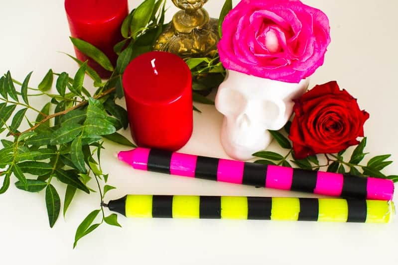 STRIPED HALLOWEEN CANDLES DIY - Halloween Candles Stripe Stripey Striped Diy Decorations Fun Colourful Colorful Tutorial Spraypaint Rustoleum