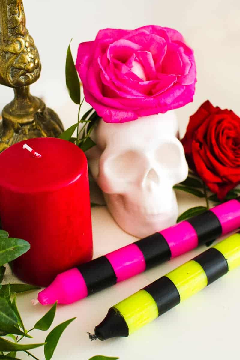 STRIPED HALLOWEEN CANDLES DIY - Halloween Candles Stripe Stripey Striped Diy Decorations Fun Colourful Colorful Tutorial Spraypaint Rustoleum