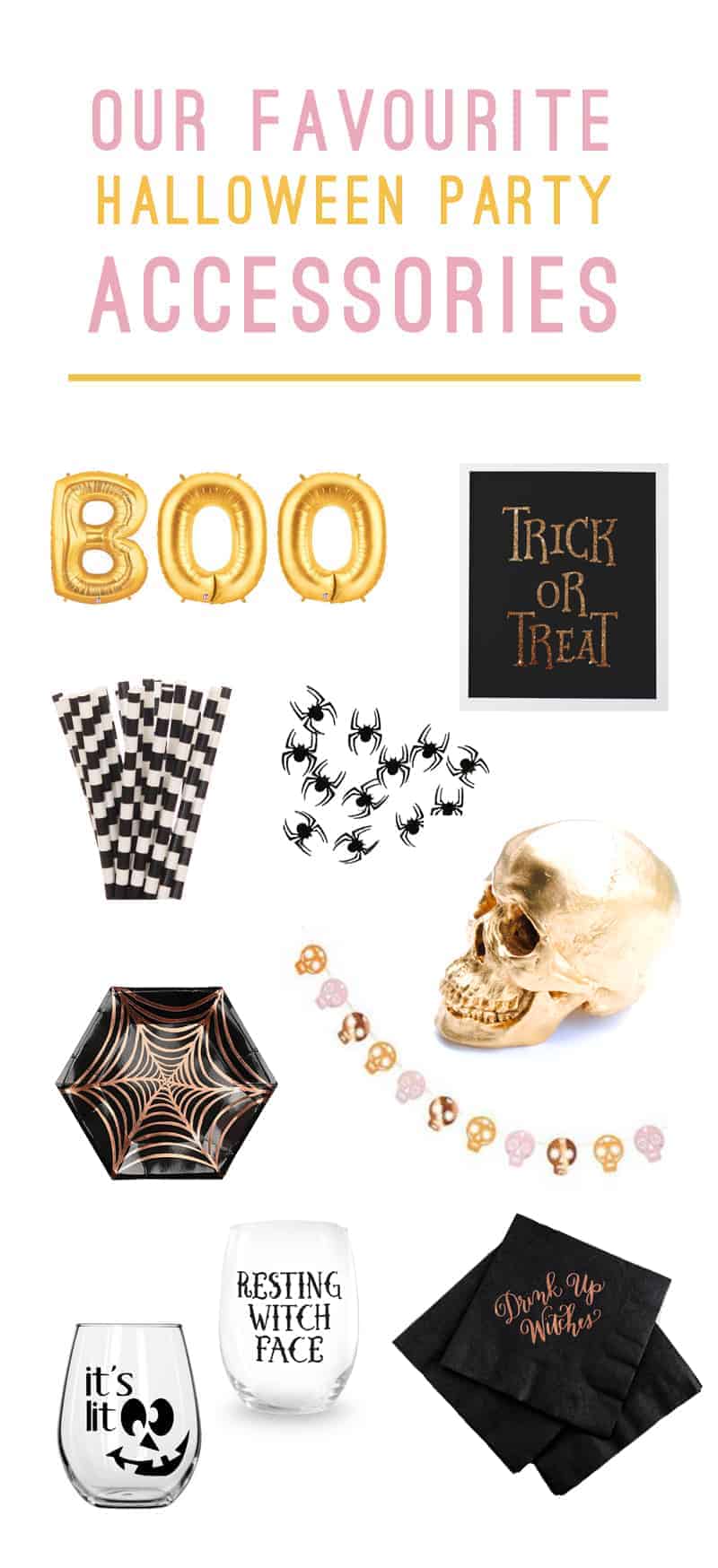 OUR FAVOURITE ETSY ACCESSORIES FOR THE PERFECT HALLOWEEN PARTY - Etsy Halloween Accessories Gold Black Skull Pastel