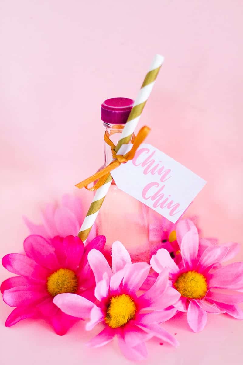 DIY PINK GIN WEDDING FAVOURS WITH FREE PRINTABLE TAGS - Pin Gin Wedding Favours Favors Alcohol Small Bottles Mini Floral Hen Party Gift Cute