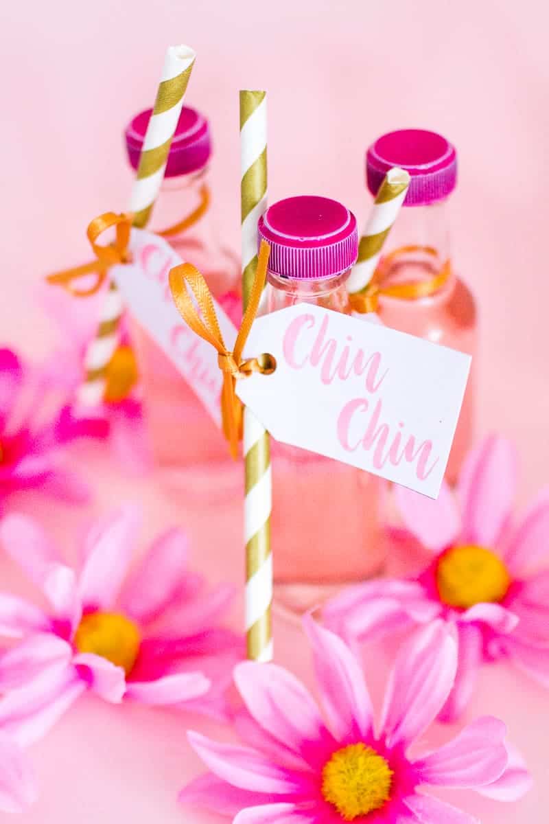 DIY PINK GIN WEDDING FAVOURS WITH FREE PRINTABLE TAGS - Pin Gin Wedding Favours Favors Alcohol Small Bottles Mini Floral Hen Party Gift Cute
