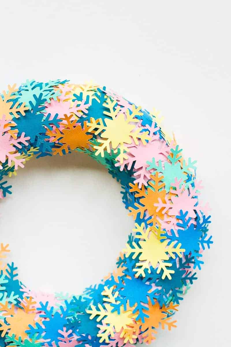 20+ CHRISTMAS DIY'S, GIFT WRAP & DECOR IDEAS - Snowflake Wreath Pastel Colourful Modern Unique Diy Wreath Homemade Cricut Made Die Cut
