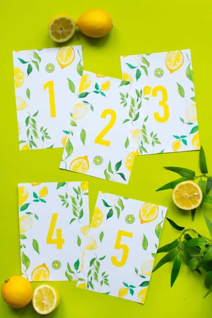 FREE PRINTABLE WEDDING TABLE NUMBERS LEMON THEMED SPRING GREENERY ...