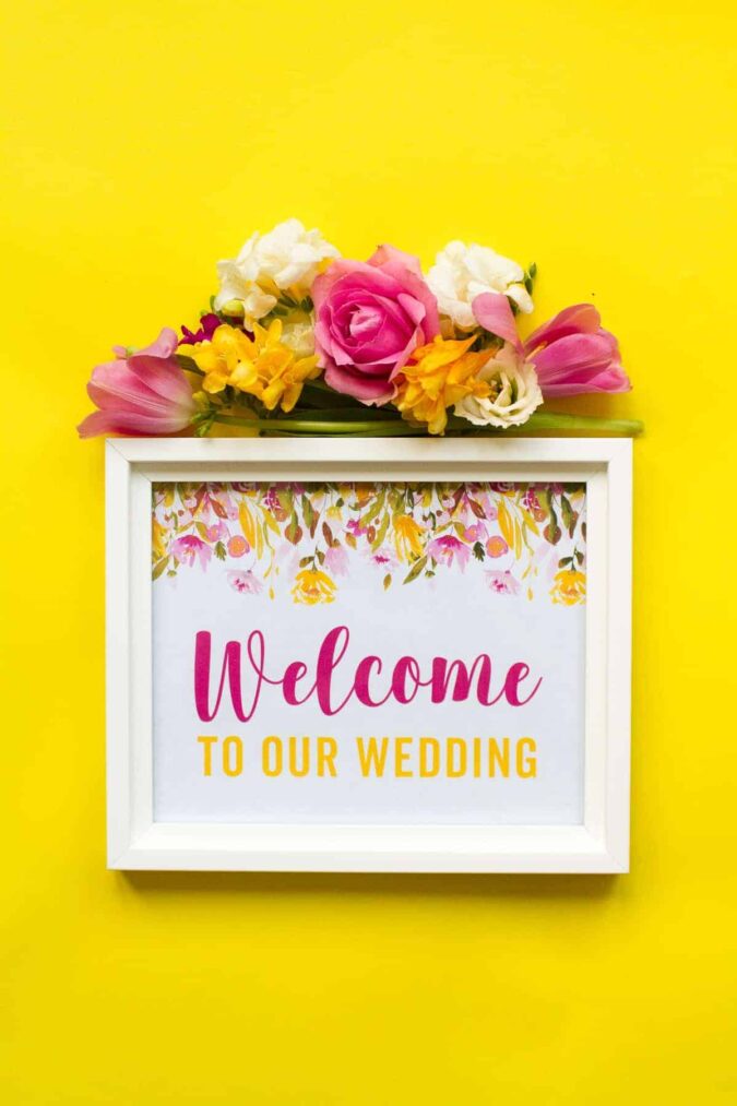 Free Printable Welcome to our wedding sign floral spring summer theme download-3