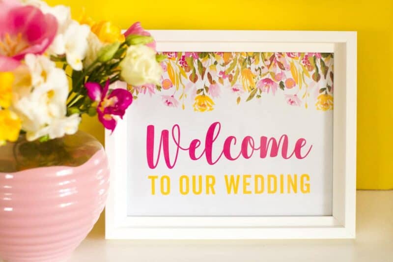 FREE PRINTABLE WELCOME TO OUR WEDDING SIGN SPRING FLORAL FLOWER THEMED ...