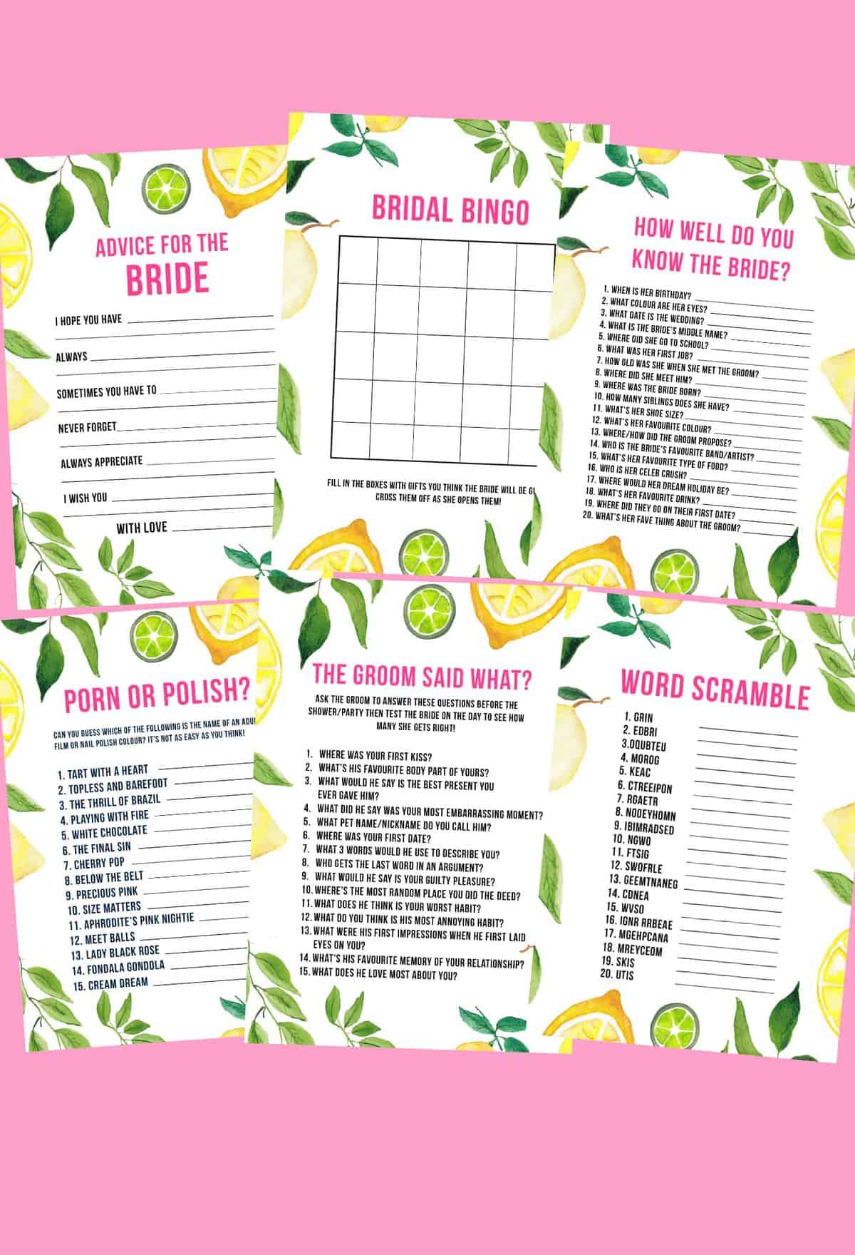 Printable Game INSTANT DOWNLOAD Black White and Pink Watercolor Flowers How Well Do You Know the Bride? Bridal Shower Game