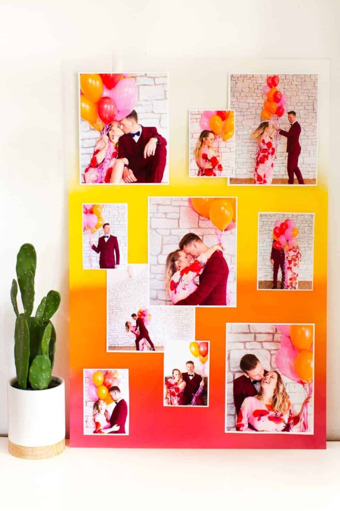 DIY Ombre Photo Display Wedding Photographs Walmart Printing Colourful Pink Spray Paint-6