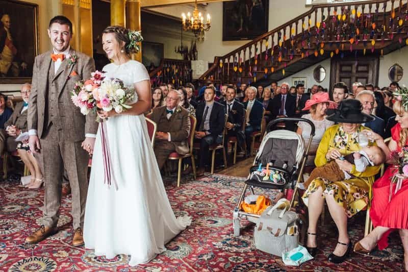 Fall wedding at Shropshire wedding veue, Walcot Hall. The couple opted for an Autumn colour scheme and handmade origami maple leaves and paper fortune tellers.