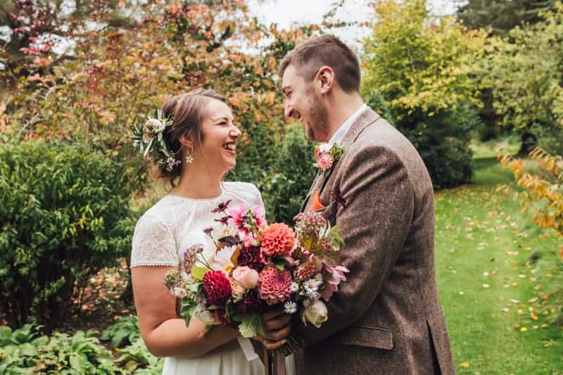 Fall wedding at Shropshire wedding veue, Walcot Hall. The couple opted for an Autumn colour scheme and handmade origami maple leaves and paper fortune tellers.