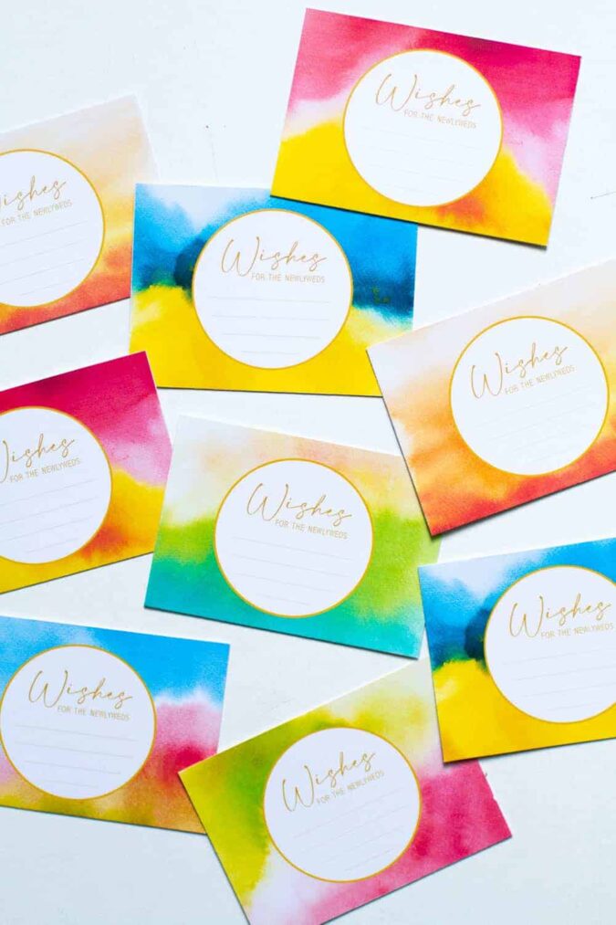 Free Printable Watercolour Wishes for the newlyweds game download wedding
