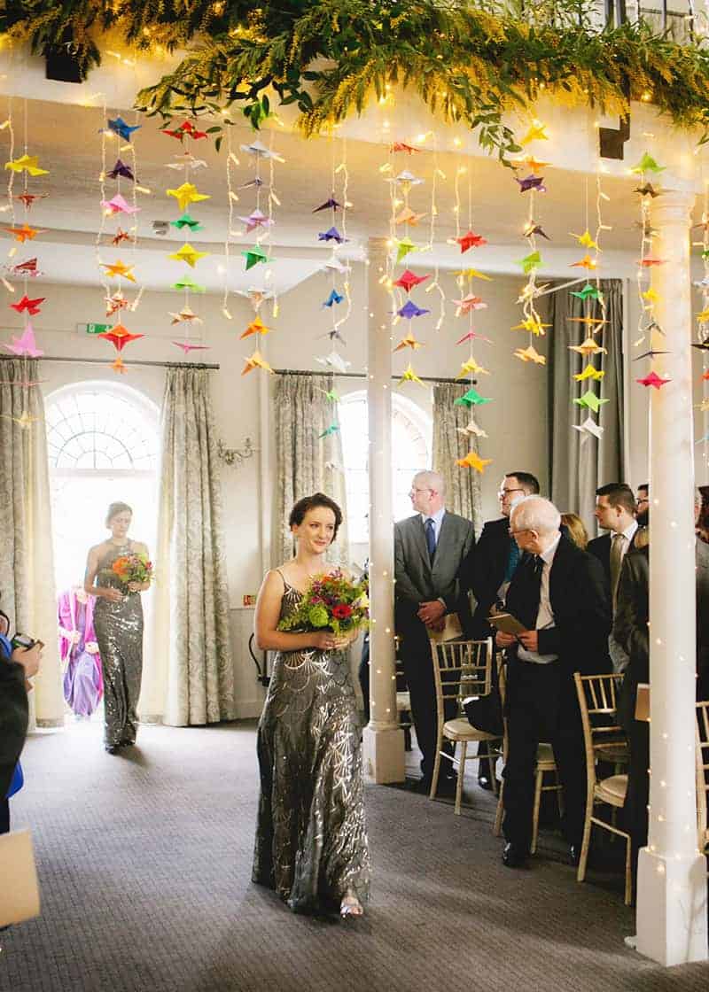 HANDMADE HUMANIST WEDDING ENGLISH COUNTRYSIDE WEDDING VENUE BUCKINGHAMSHIRE DIY ORIGAMI CRANE BACKDROP CROSS STITCH PLACE NAME TAGS