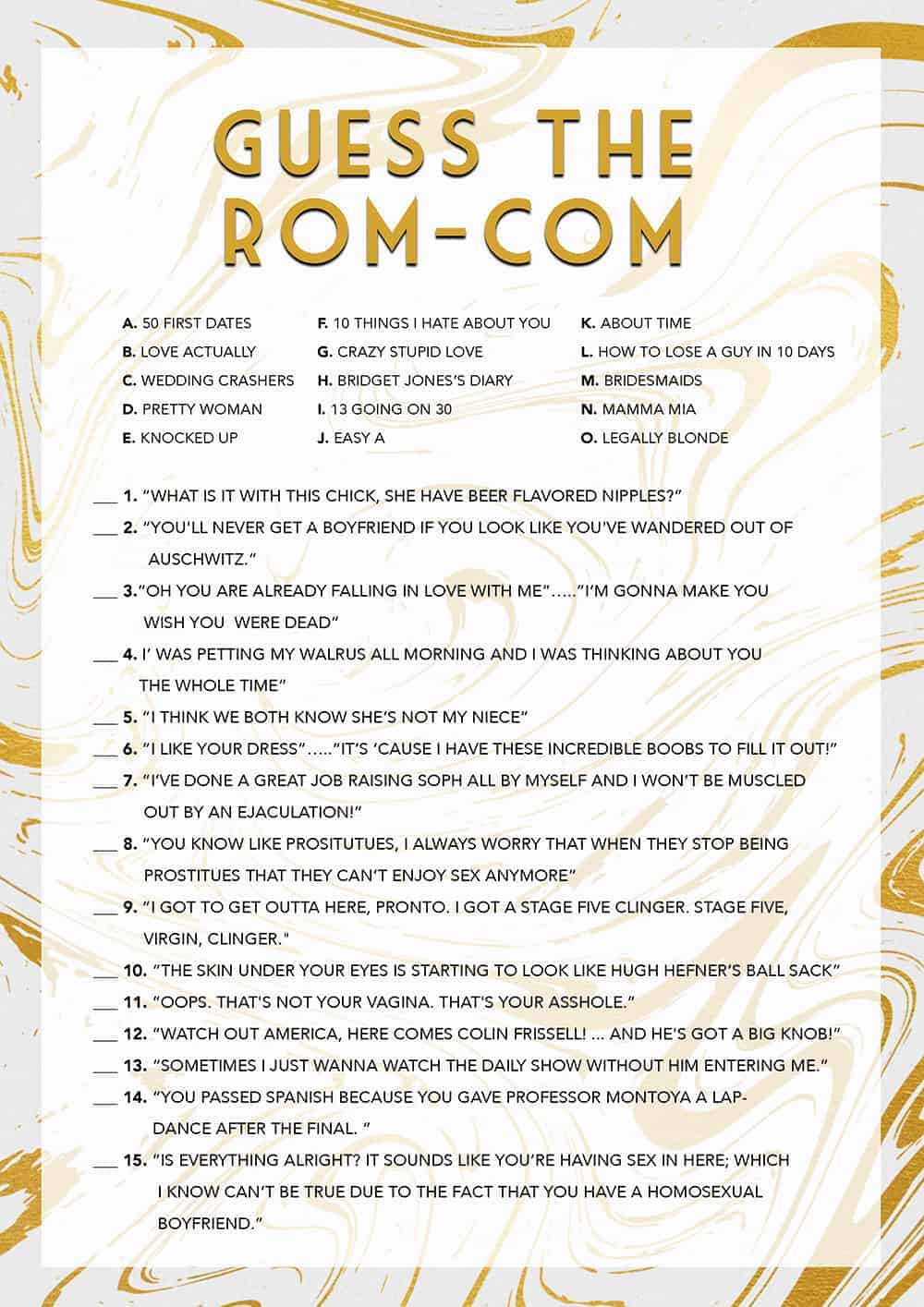 GRAB THIS FREE PRINTABLE HILARIOUS GUESS THE ROM-COM GAME!