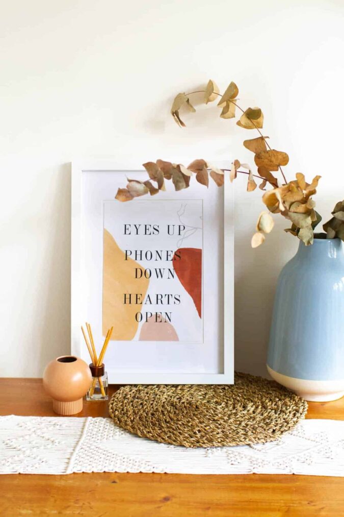 Wedding Sign Quote Phones Abstract Modern Printable Download Eyes up phones down hearts open_-9