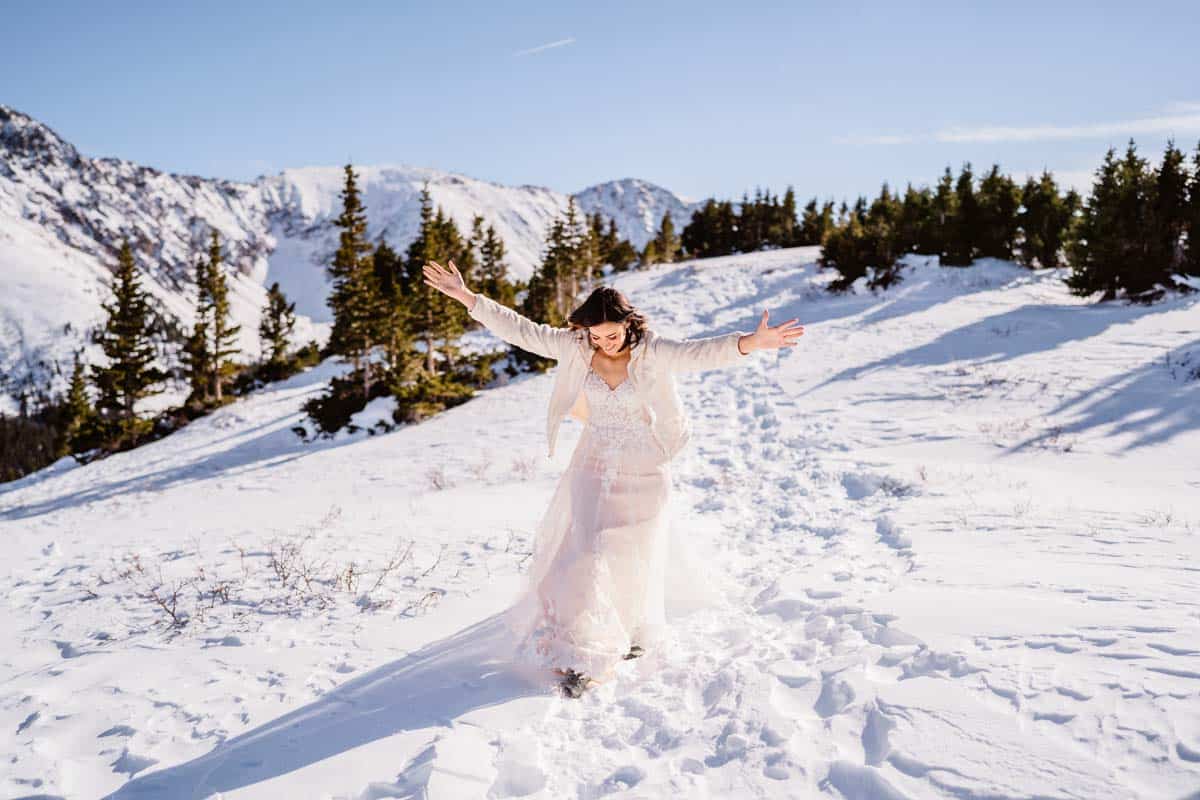 snowy wedding elopement in colorado mountain