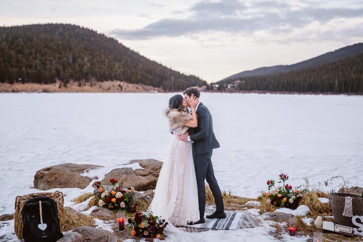 snowy wedding elopement in colorado mountains photo