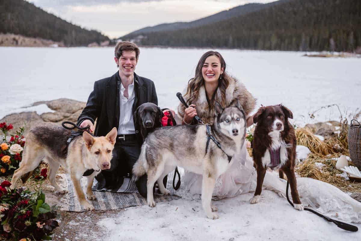 snowy wedding elopement in colorado mountains photos