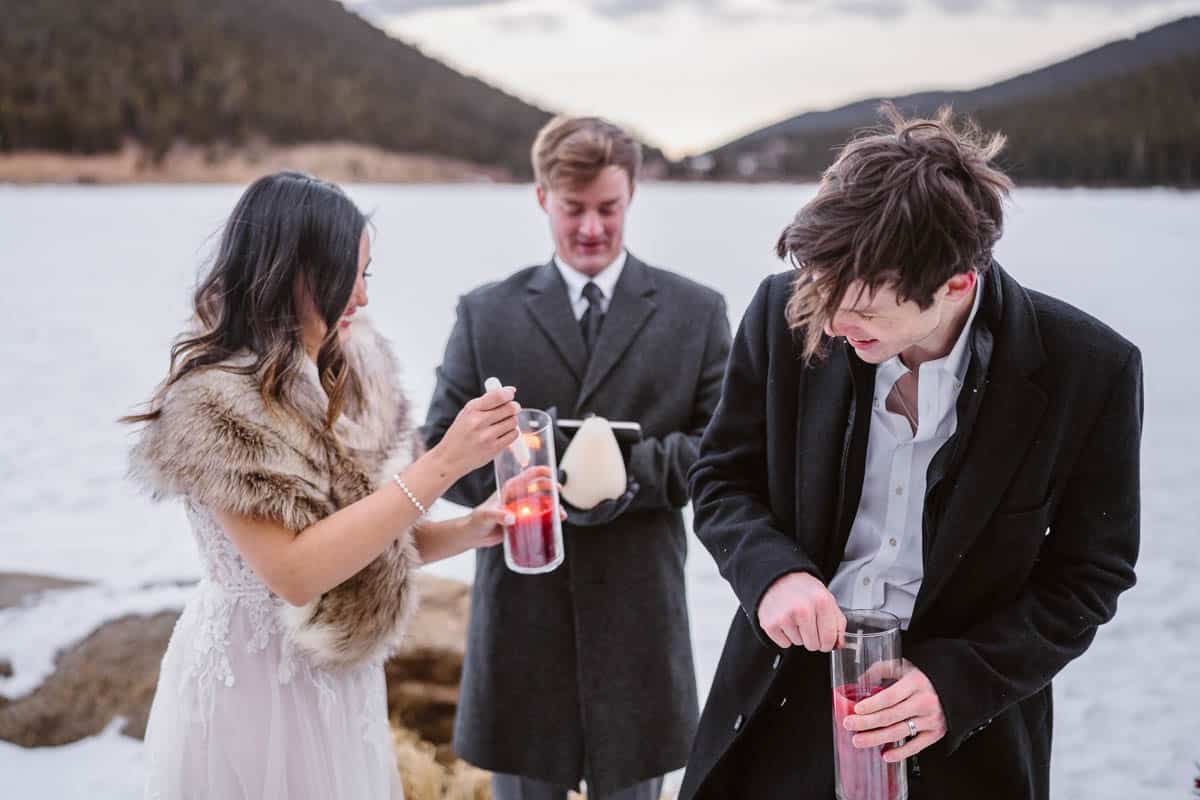 snowy wedding elopement in colorado mountains pictures