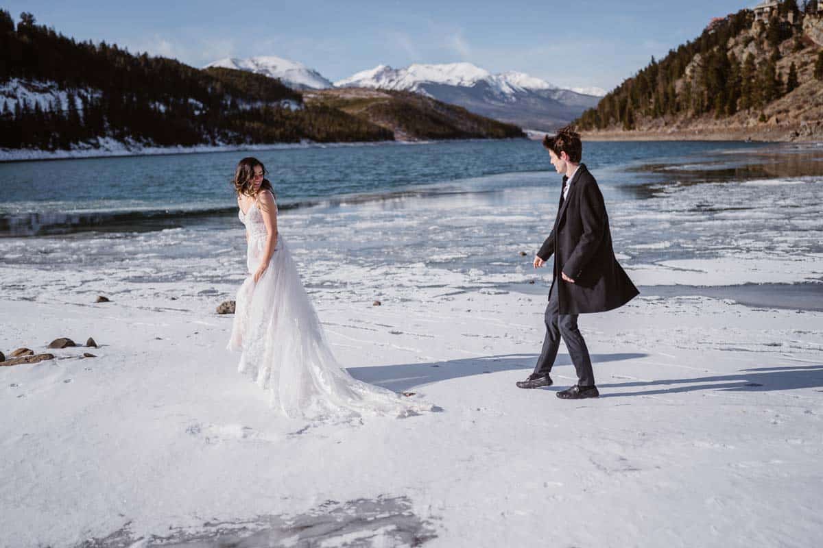 snowy wedding elopement in colorado mountains
