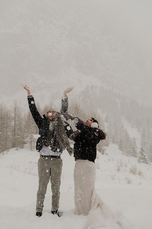 winter Honeymoon Photoshoot in the Dolomites mountains