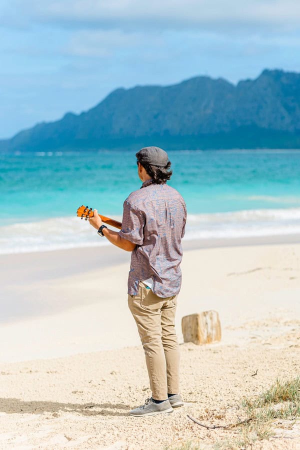 Tropical Beach Wedding Ceremony photo shoot at Waimanalo Bay in Honolulu Hawaii
