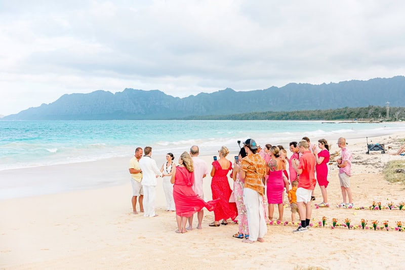 Tropical Beach wedding at Waimanalo beach in Honolulu Hawaii