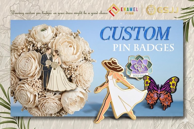 custom pins with sola wood flowers