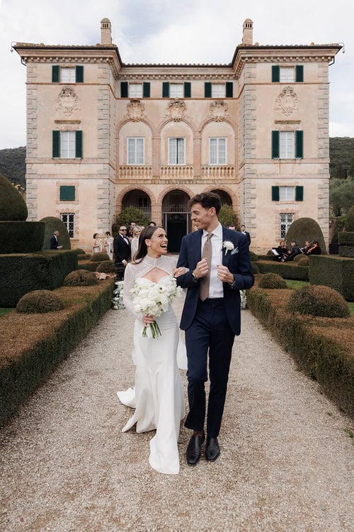 Allison And Emmett's Stunning Villa Cetinale Wedding In Tuscany bride and groom at villa cetinale wedding