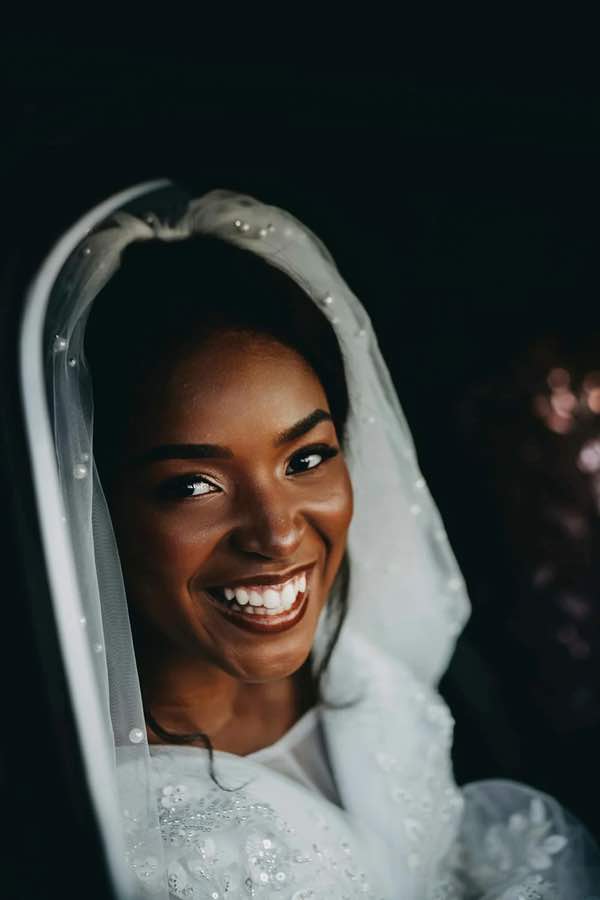 Bride with white teeth smile for wedding