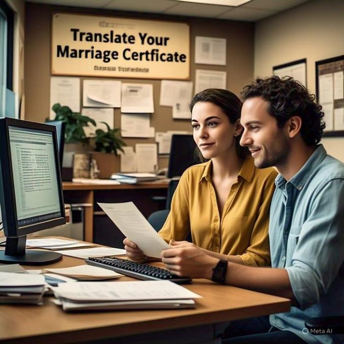 young couple translating their marriage certificate young couple translating their marriage certificate