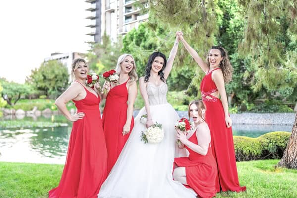 bridesmaids at Japanese Friendship Garden wedding