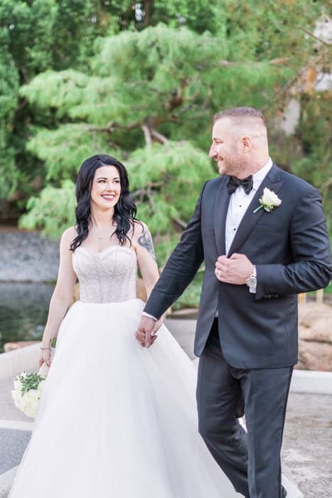 bride and groom at Japanese Friendship Garden wedding
