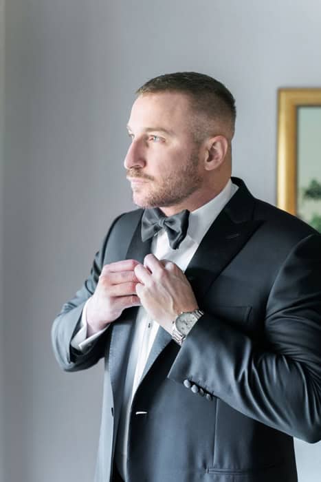 groom at Japanese Friendship Garden wedding