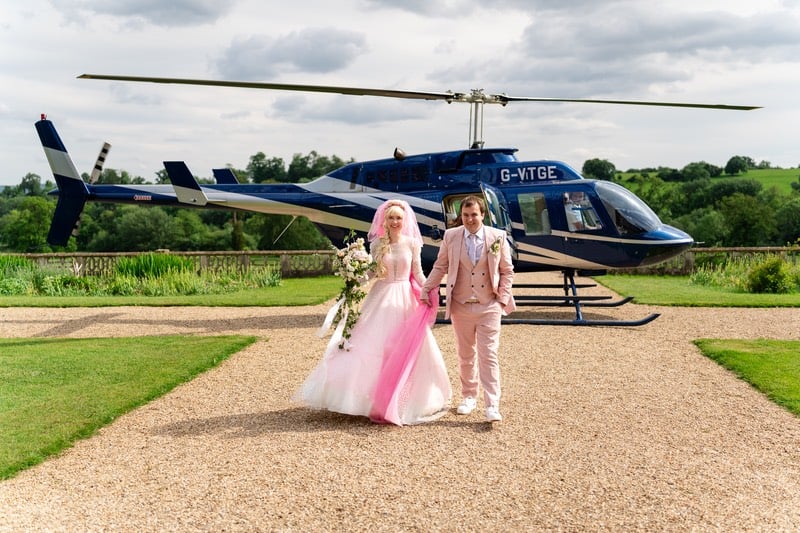 wedding with helicopter entrance