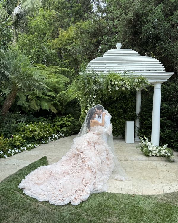 Christina Teenz Tan and Ron Danziger's Creative Wedding Proposal Strikes a Chord Before Their Elegant Hotel Bel-Air Wedding - Christina And Ron Share A Quiet Moment At Their Wedding At The Hotel Bel Air