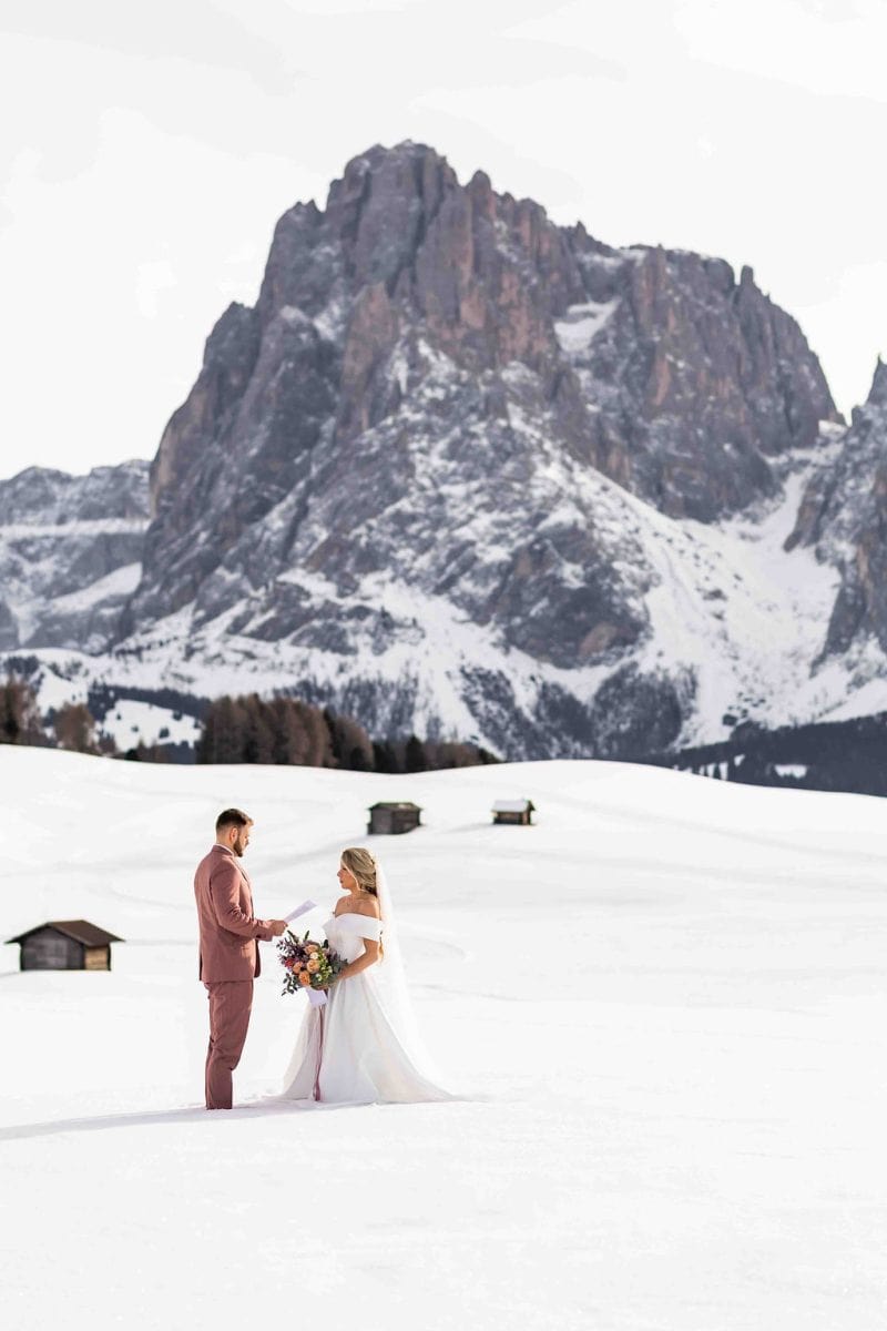 Helena & Keio's Dreamy Winter Vow Renewal In Italy: Snow, Pizza, And A Love Story 10 Years In The Making vow renewal in dolomites in italy