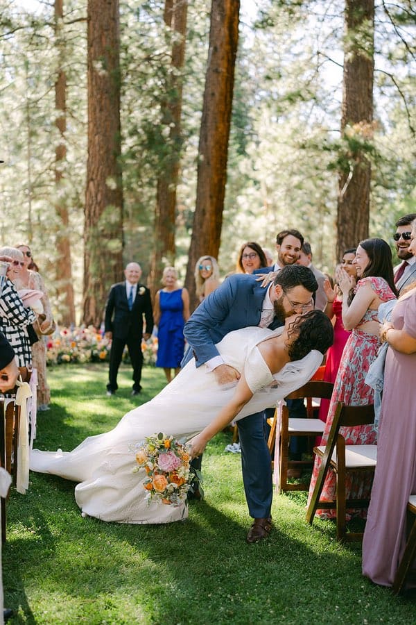 groom kissing the bride at a Lakeside Wedding at Valhalla Tahoe 