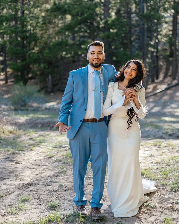 groom and bride happy at Mount Charleston wedding styled shoot